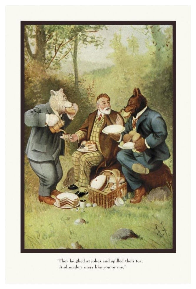 "Teddy Roosevelt's Bears: Teddy B and Teddy G at a Picnic" Paper Art, 14"x20"