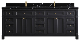 Paris 84" Double Sink Bathroom Vanity, Black 2" Calacatta Black