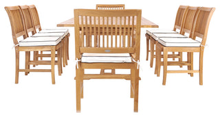 9 Piece Teak Wood Castle Patio Dining Set with Rectangular Extension Table