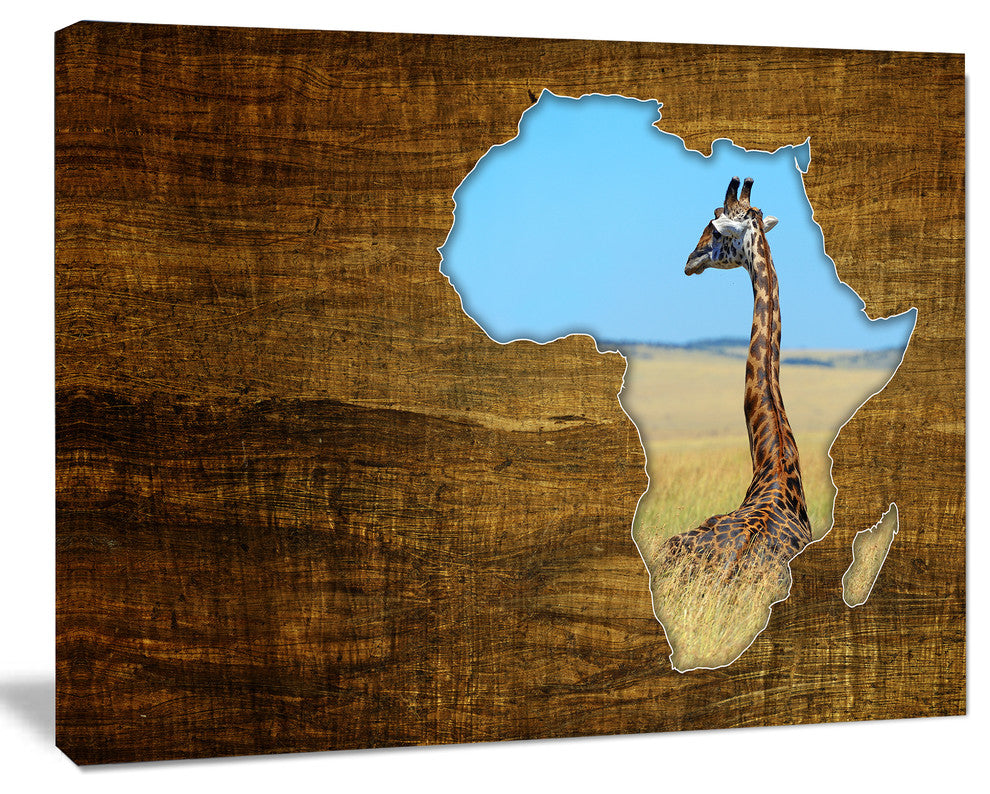 Africa Wildlife Map Design, Abstract Canvas Artwork, 20"x12"
