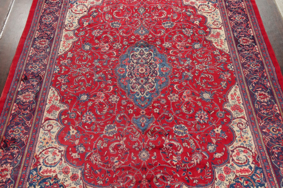 Consigned, Vintage Oriental Handmade Persian Traditional Area Rug, Red, 10x14