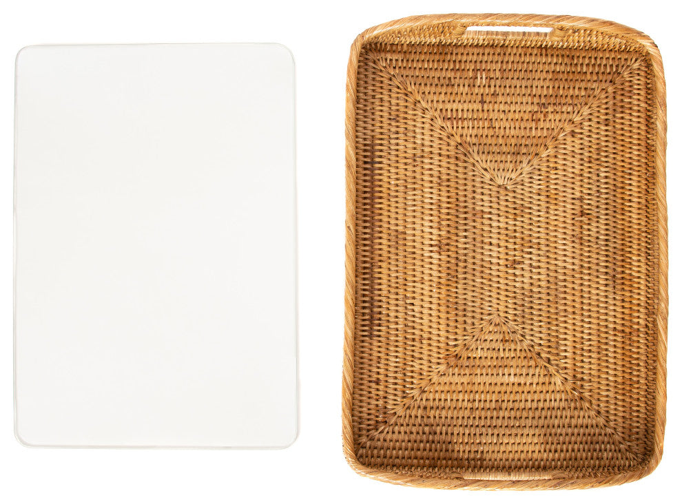 Rectangular Tray With Glass Insert, Honey Brown, 14
