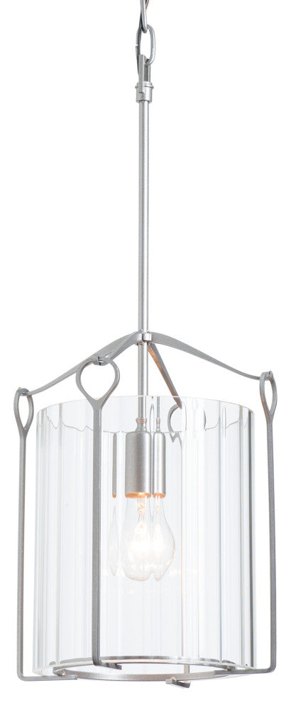 Bow Tall Mini Pendant, Vintage Platinum Finish, Clear Fluted Glass