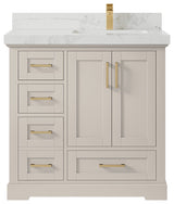 Boston 36" Right Offset Bath Vanity in Fine Grain 2" Calacatta Nuvo