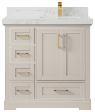 Boston 36" Right Offset Bath Vanity in Fine Grain 2" Calacatta Nuvo