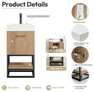 Alistair Vanity, North American Oak, Matte Black Hardware, 18", With Mirror