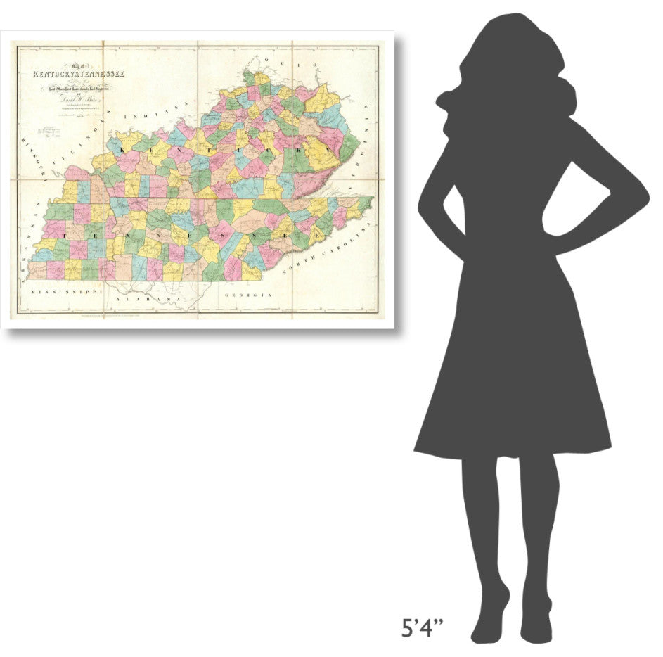 "Map of Kentucky & Tennessee, 1839" Paper Print by David H. Burr, 42"x32"