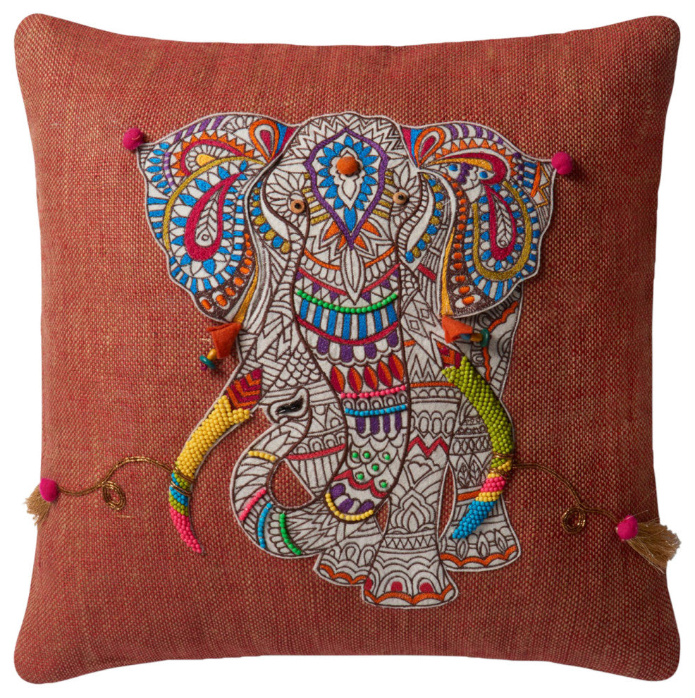 Dset Pillow Cover With Down, Rust and Multi, 18"