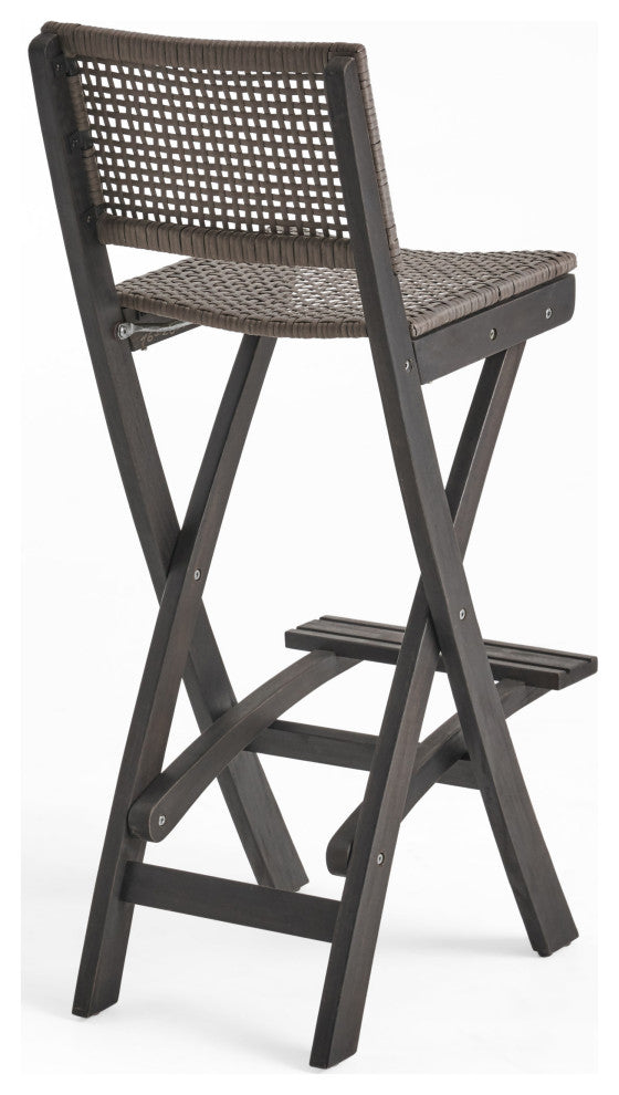 Elizabeth Outdoor 26" Square 5-Piece Wood and Wicker Bar Height Set, Dark Gray