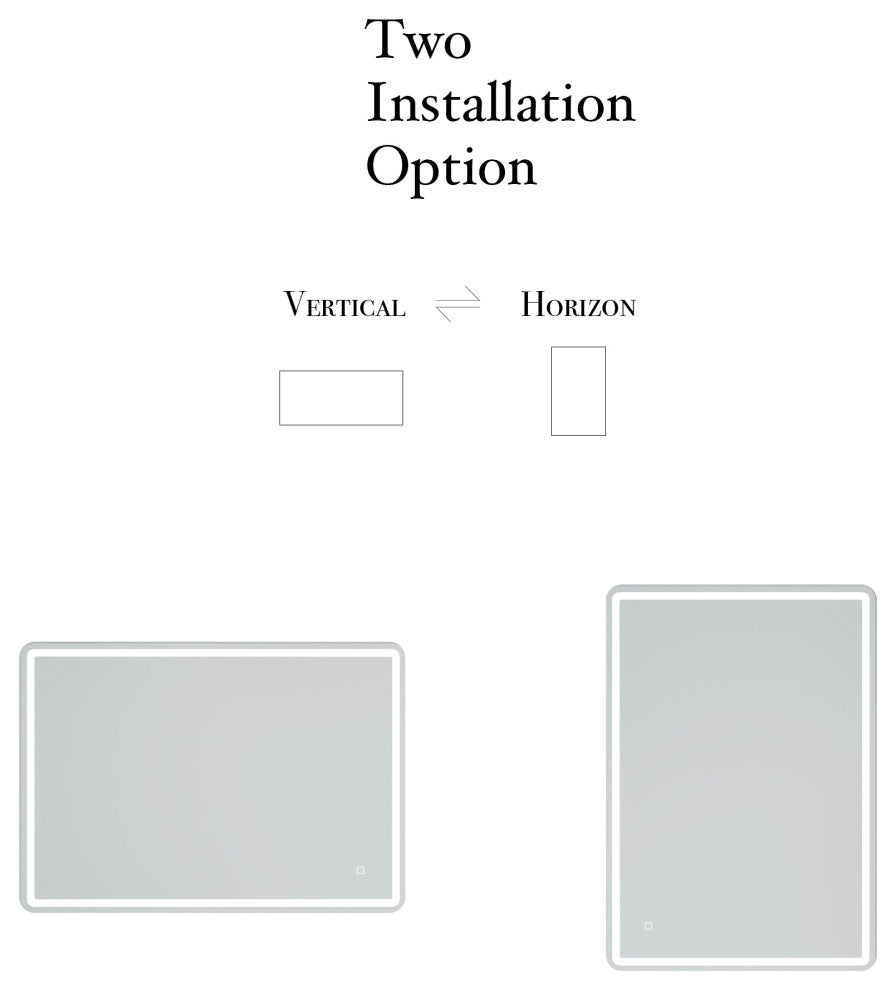 Rectangular Frameless Wall-Mount Anti-Fog LED Light Bathroom Vanity Mirror, 28x4