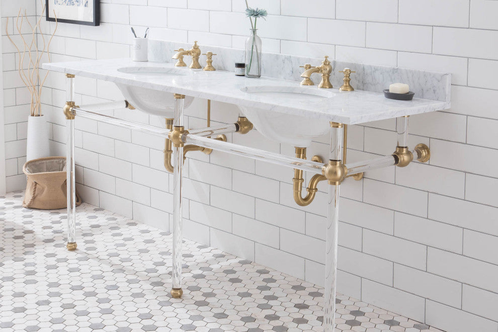 Embassy 72" Double Wash Stand, P-Trap, Countertop With Basin, Faucet, Mirror