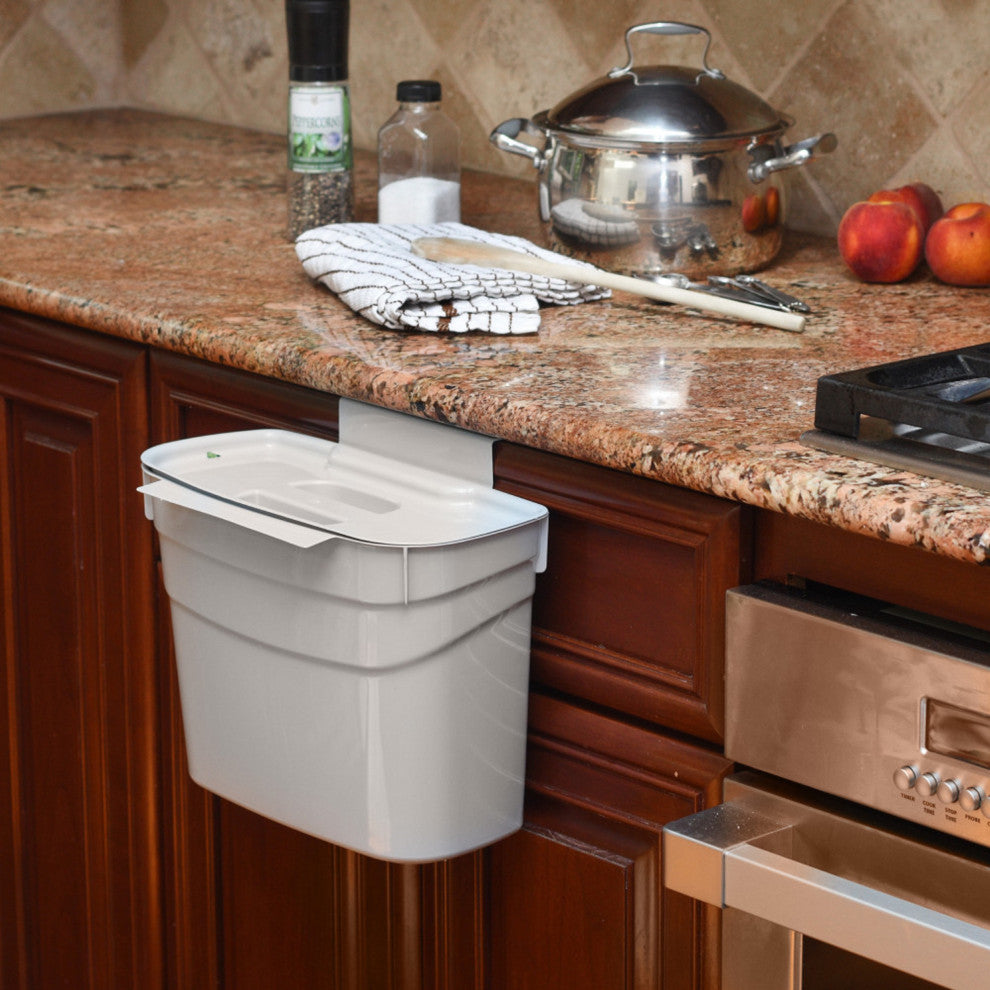 Plastic Hanging Trash Can Wastebasket for Kitchen, Bedroom, Kids Room, Office, White