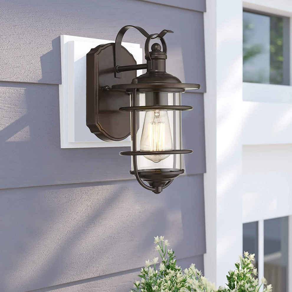 Outdoor wall glass lantern  industrial wall lamp with rubbed bronze finish