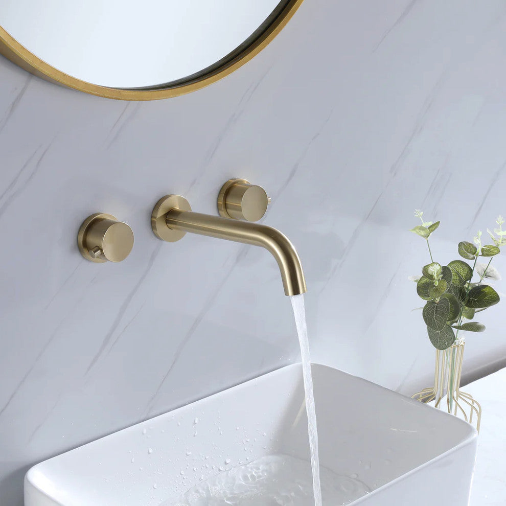 Solid Brass Wall Mount 2 Handle Bathroom Sink Faucet