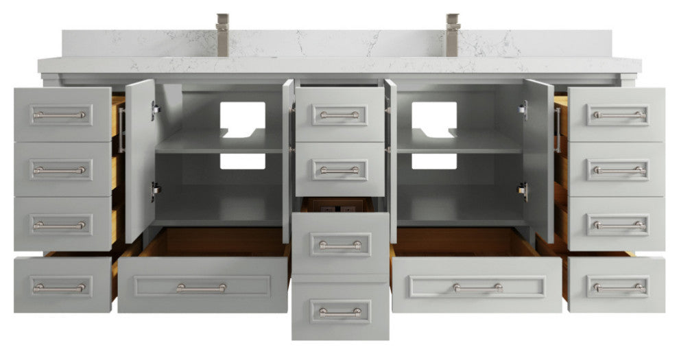 Aberdeen 84 Double Sink Bath Vanity in Coventry Gray 2" Empira Quartz