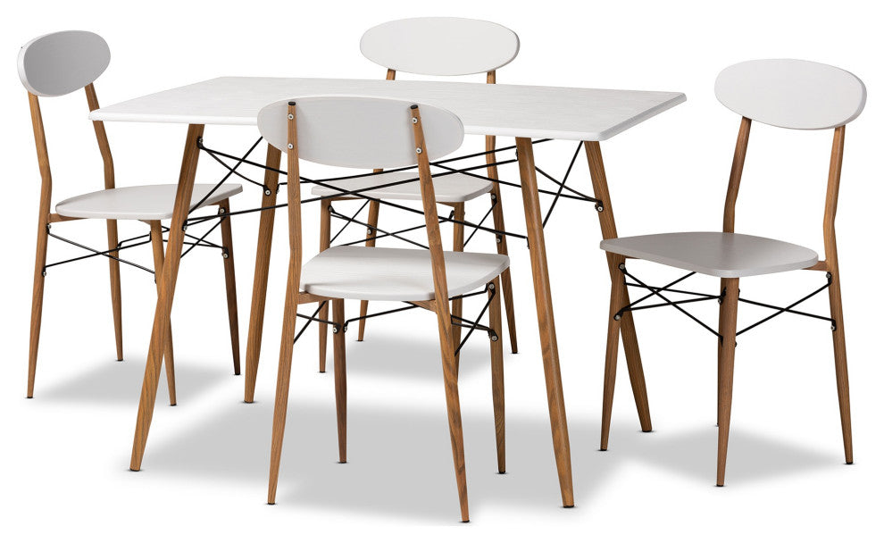 Wayne Modern and Contemporary White and Walnut Finished Metal 5-Piece Dining Set
