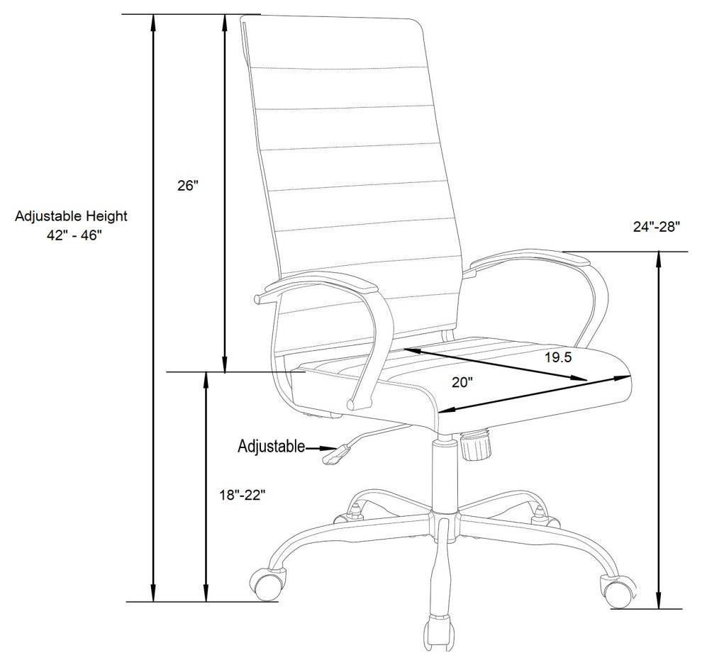 LeisureMod Benmar High-Back Leather Office Chair With Gold Frame
