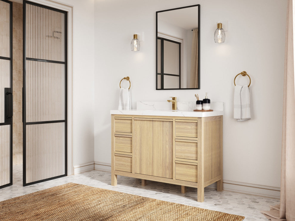 Elizabeth Oak 48" Single Sink Vanity, White 2" Pearl Gray
