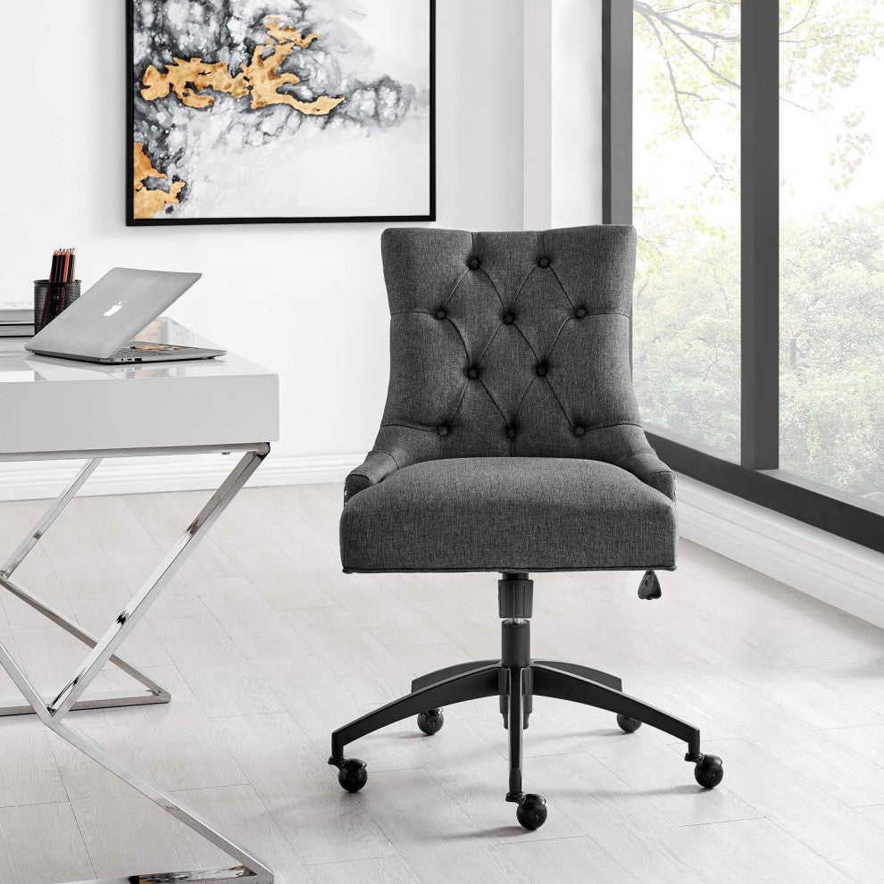 Computer Work Desk Tufted Chair, Fabric, Black Gray, Home Business Office