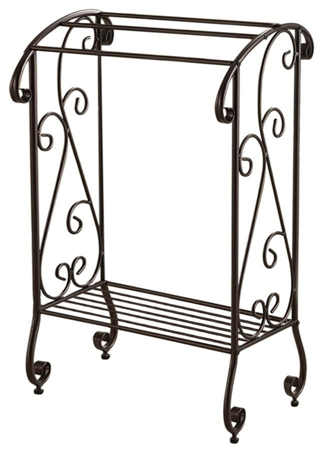 Benzara Free Standing Metal Towel Rack Stand With Shelf, Black