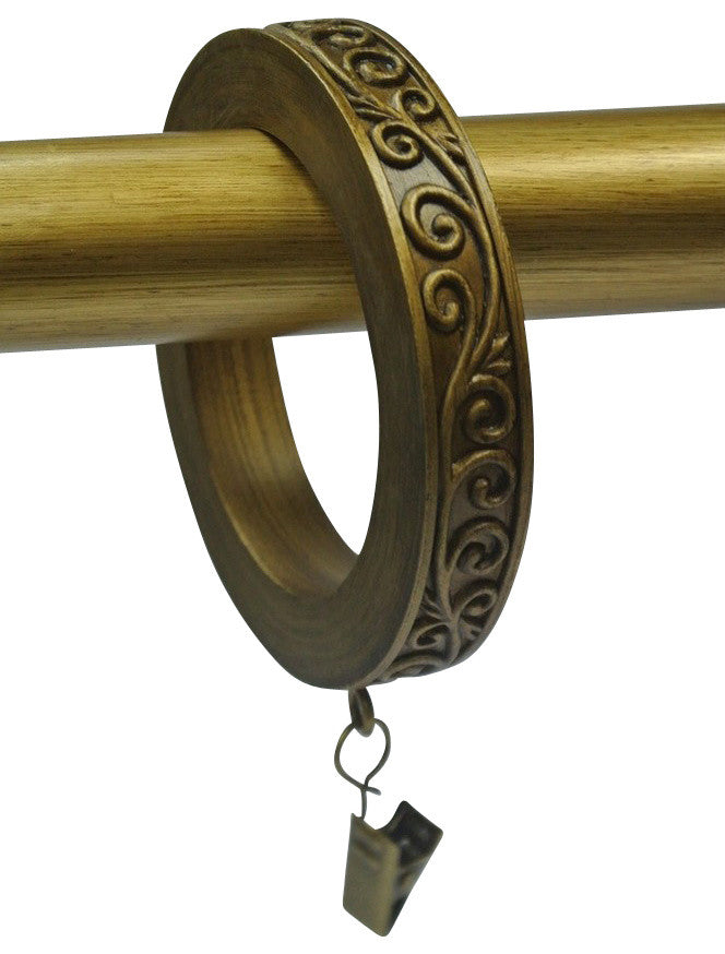 2 1/2" Scroll Designer Curtain Rings, Renaissance Gold, Set of 8
