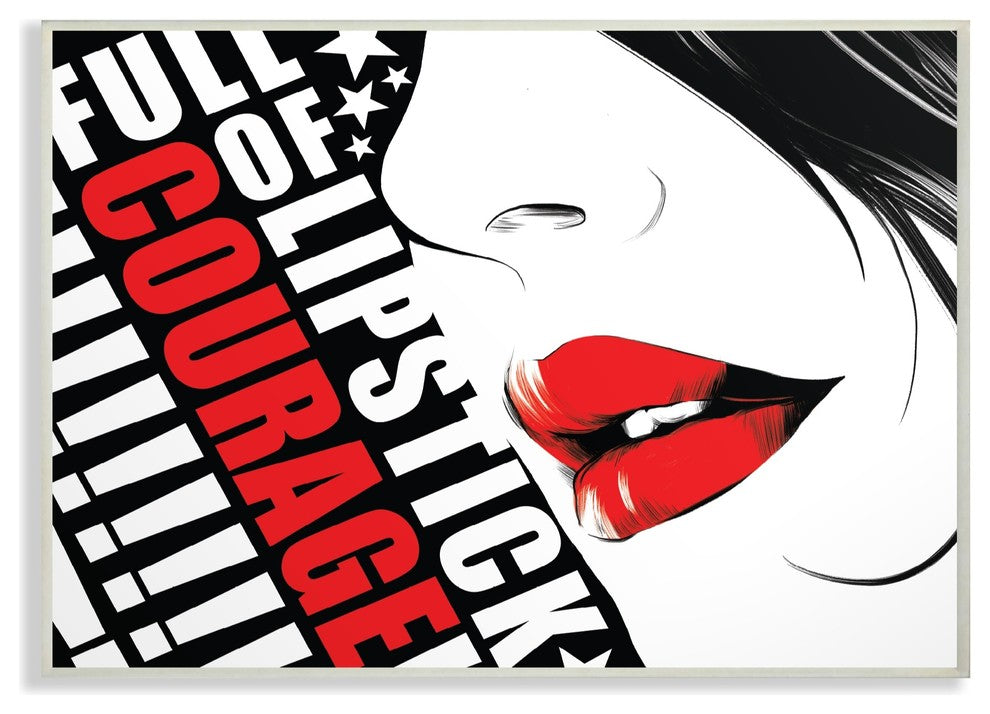 Red & Black Full Of Lipstick Courage Glam Fashion Poster Wall Art, 10"x15"