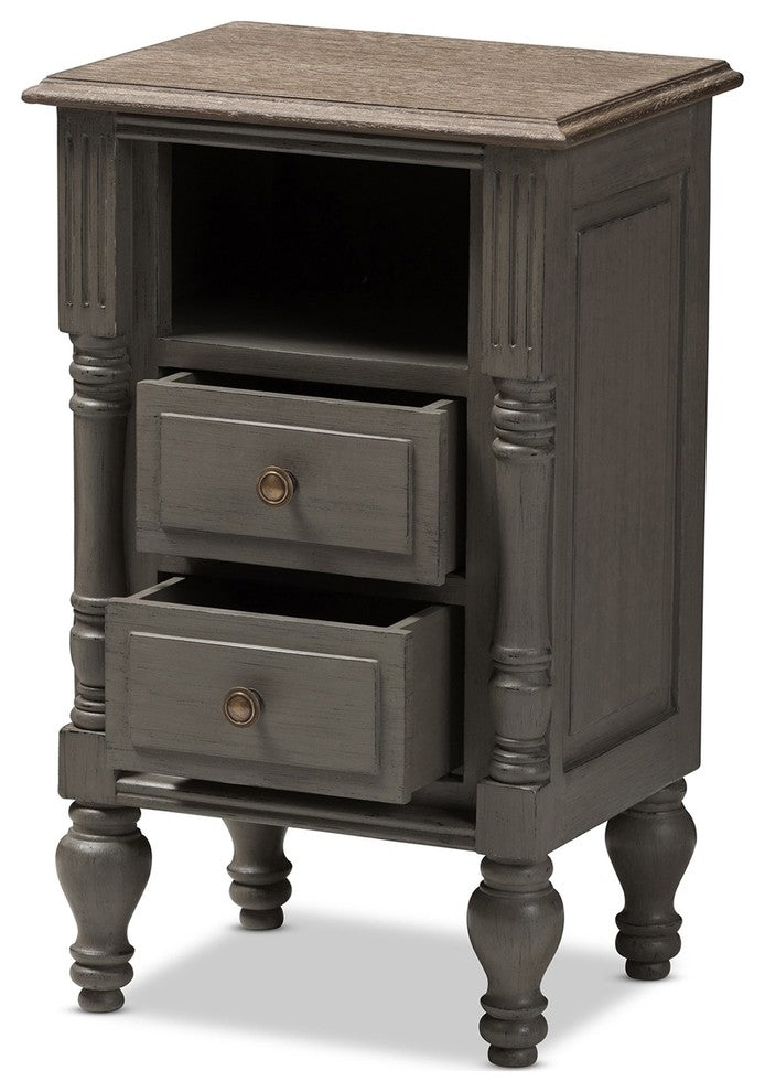 Noemie Country Cottage Farmhouse Brown 2-Drawer Nightstand