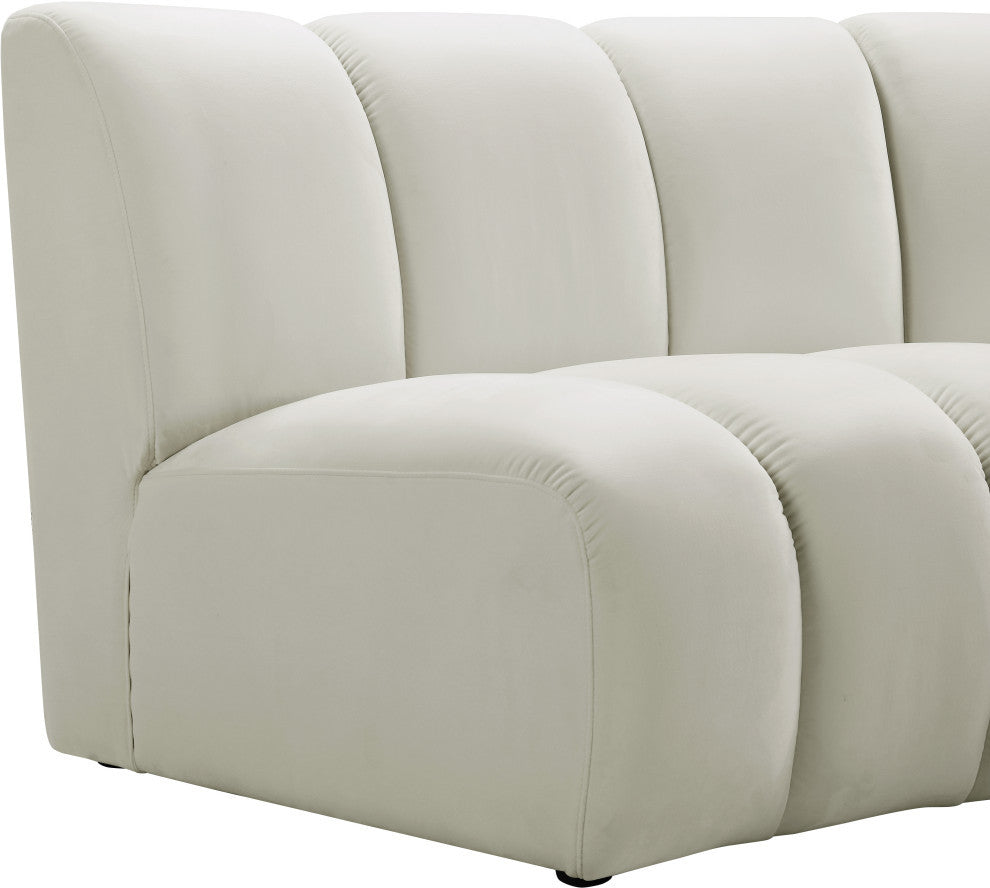 Infinity Channel Tufted Velvet Modular Chair, Cream, 11 Piece