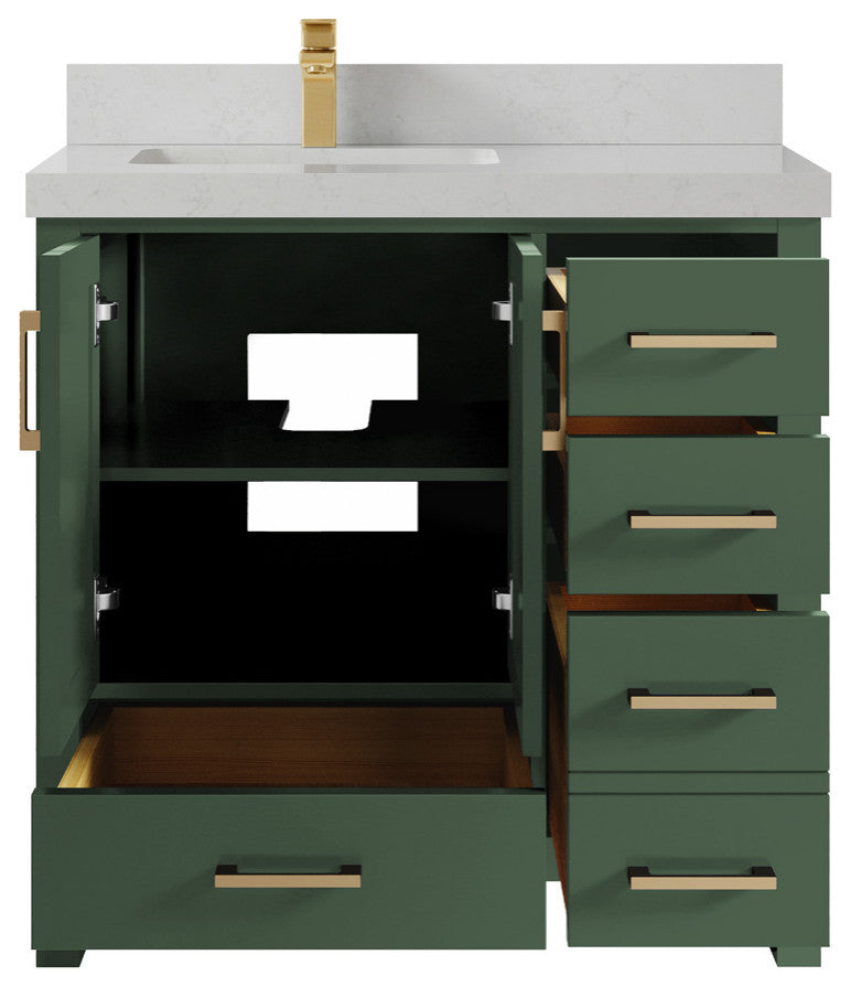 Malibu 36 Left Offset Bath Vanity in Lafayette Green 2" Carrara Quartz