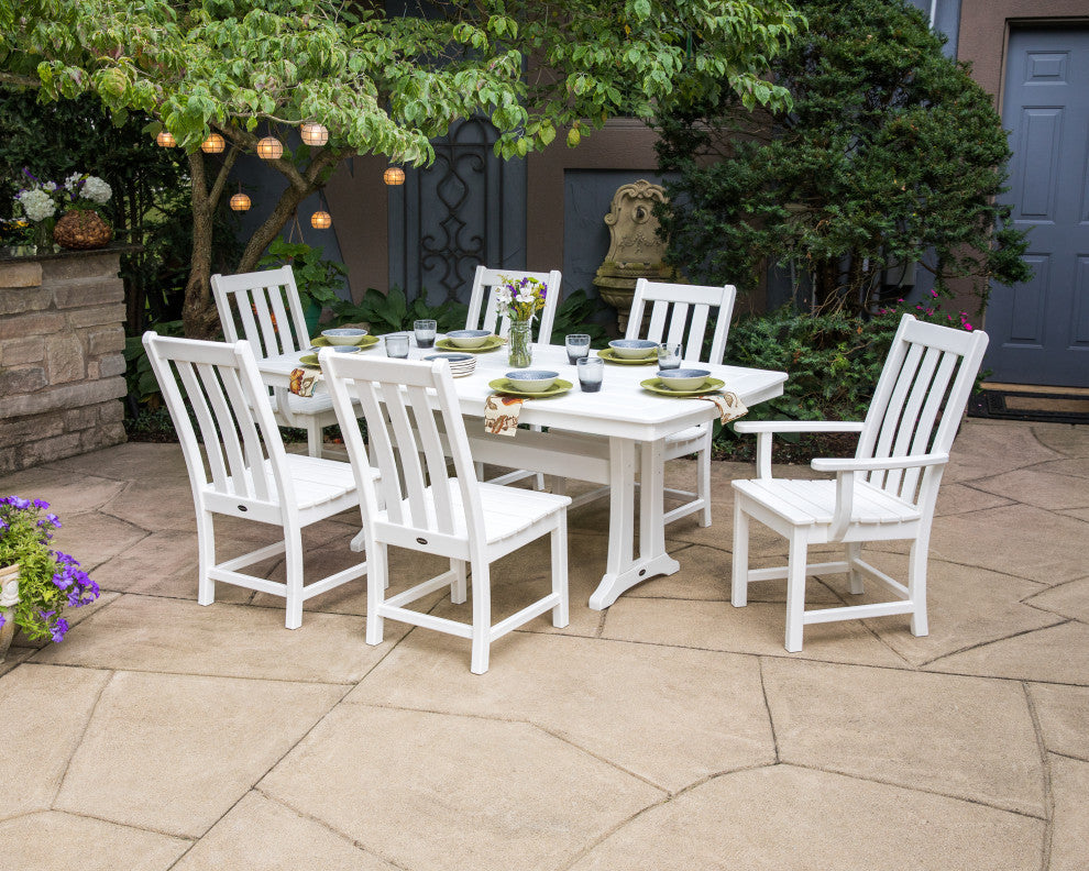Polywood Vineyard 7-Piece Nautical Trestle Dining Set, Slate Gray