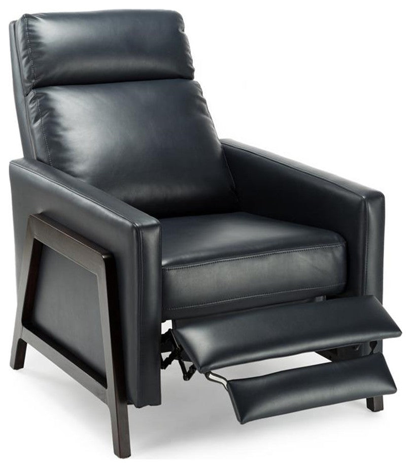 Bowery Hill Mid-Century Push Back Faux Leather Recliner in Midnight Blue