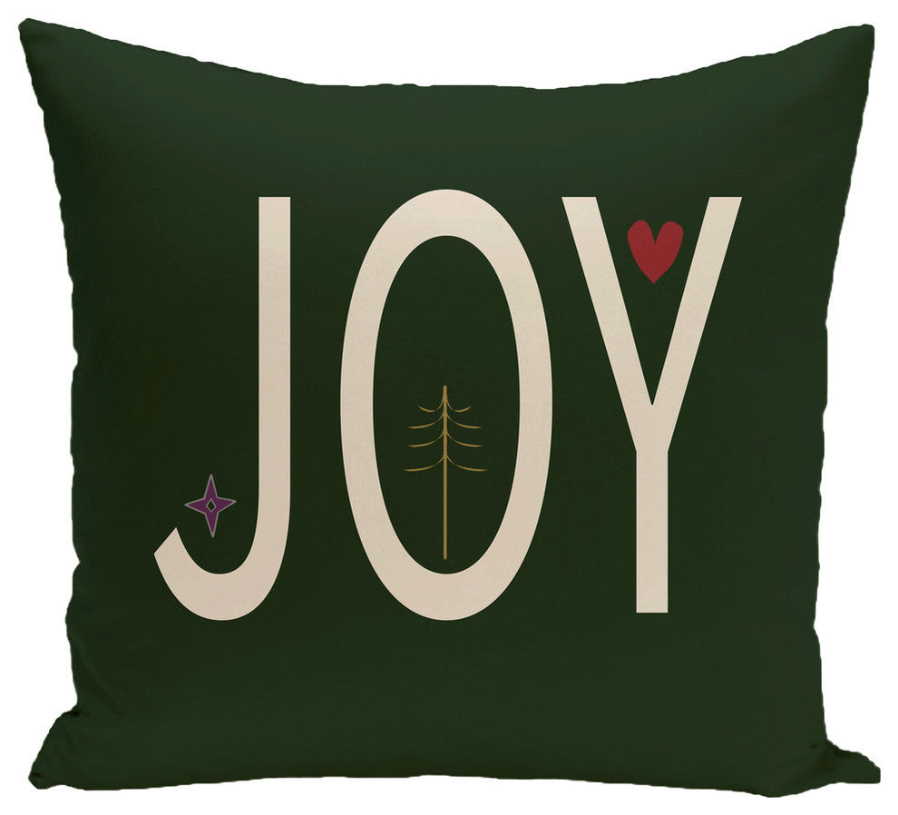 Joy Filled Season, Decorative Holiday Word Print Pillow, Dark Green, 18"x18"