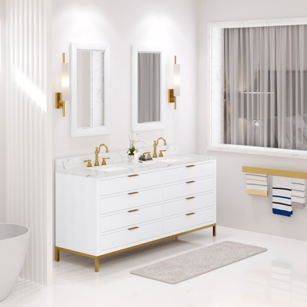 Bristol 72" Marble Countertop Vanity, Pure White