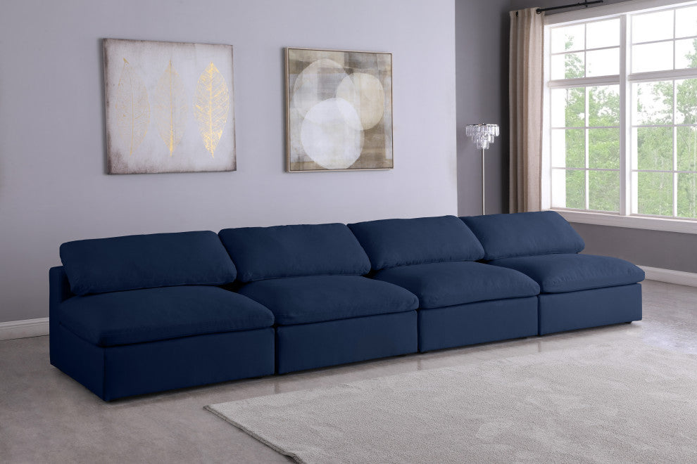 Serene Linen Textured Fabric Deluxe Comfort 4-Piece Modular Sofa, Navy