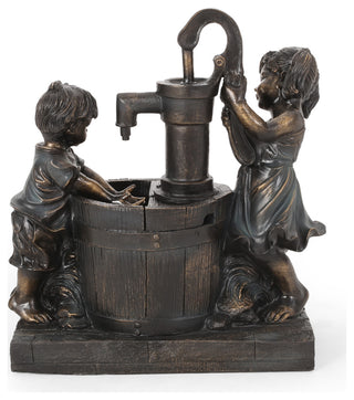Rayle Outdoor Children at Water Pump Fountain, Dark Brown