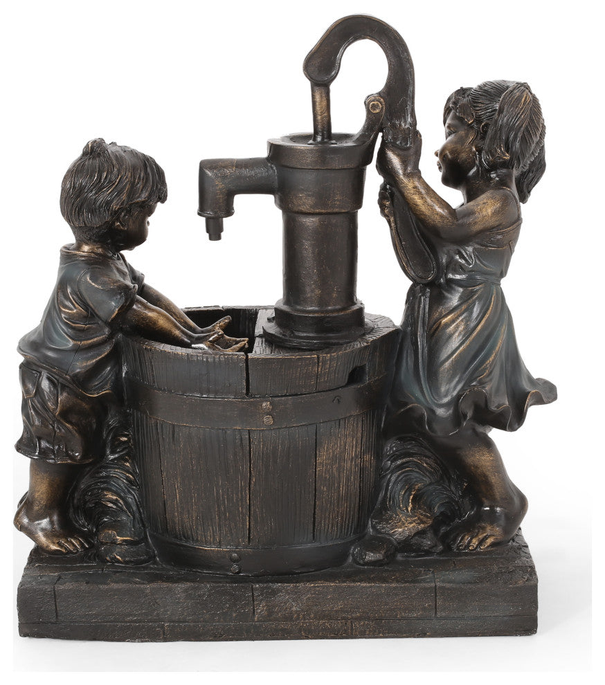 Rayle Outdoor Children at Water Pump Fountain, Dark Brown