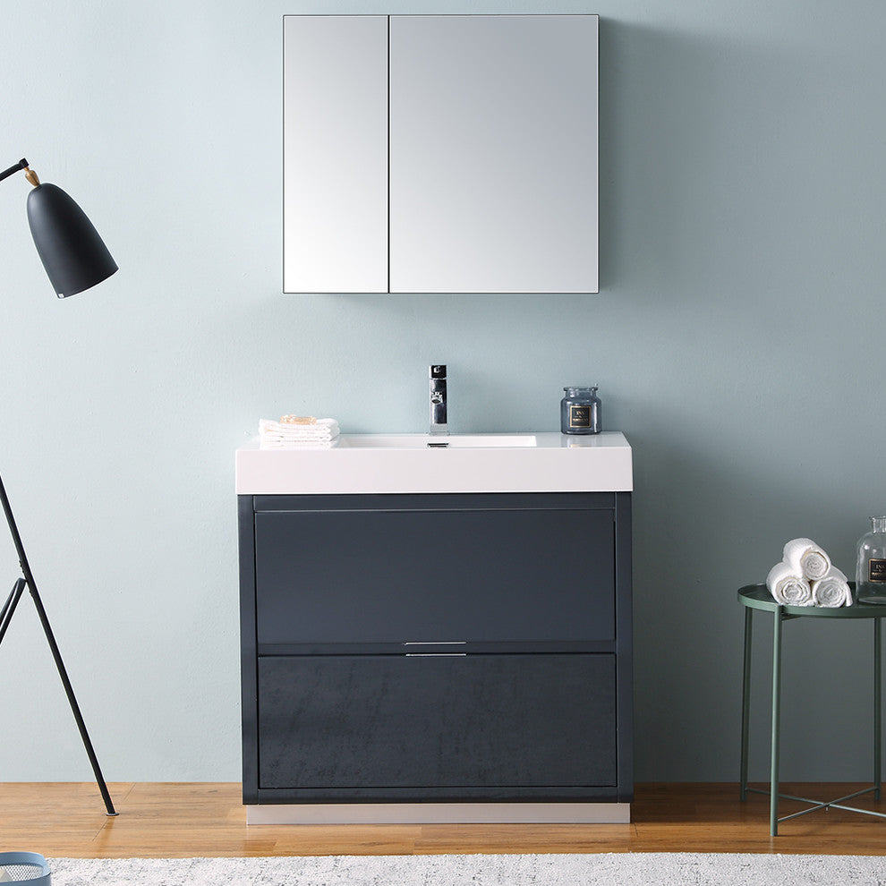 Valencia 36" Dark Slate Gray Free Standing Vanity Set, Cabinet, Faucet FFT9151CH