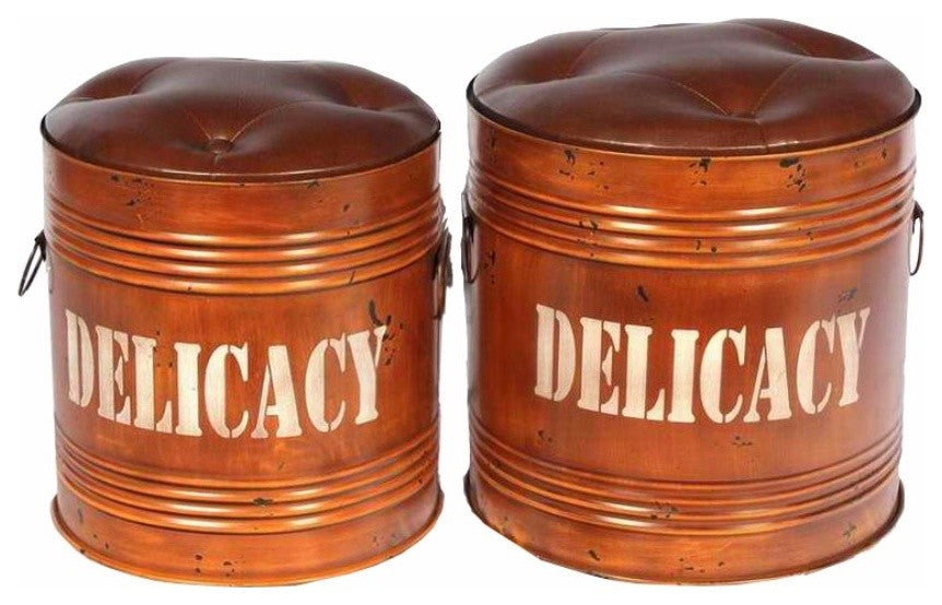 Metal Ottoman, Brown, Set Of 2