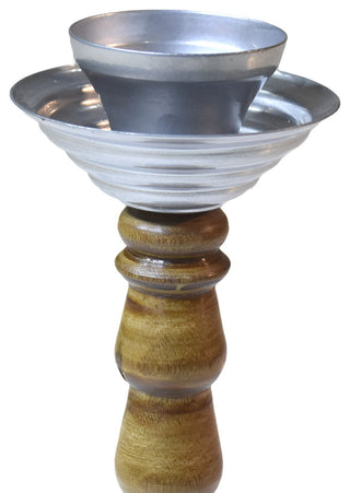 Handmade Iron and Wood Traditional Pillar Candle Holder, Silver