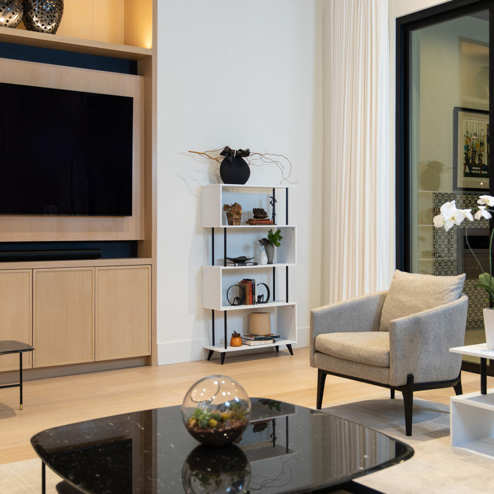 Danya B. Breuer 5-Tier White S-Shaped Bookcase With Black Hardware Accents