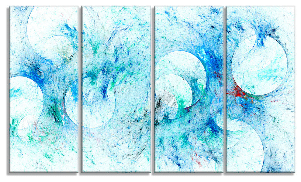 Blue White Fractal Glass Texture, Abstract Canvas Art Print, 48"x28", 4 Panels