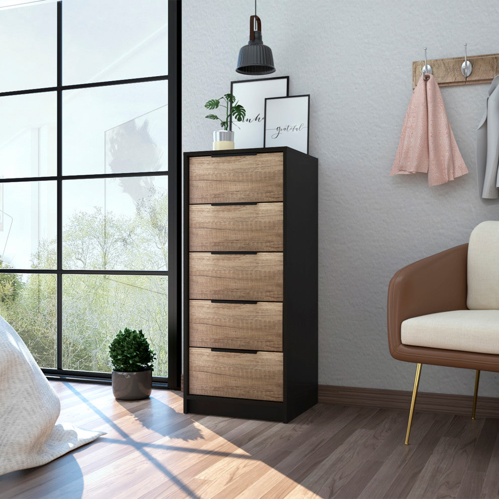 Egeo 5 Drawer Dresser, Black Wengue / Pine