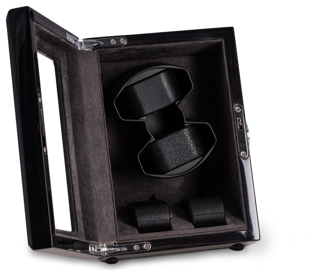Ash Wood High Lacquer 2 Watch Winder and 2 Watch Storage Case, Glass Top