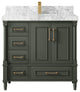 Aberdeen 36 Center Sink Bath Vanity in Pewter Green 2" Carrara Marble