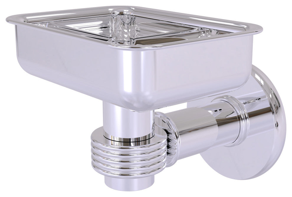 Continental Wall Mount Soap Dish Holder With Groovy Accents, Polished Chrome