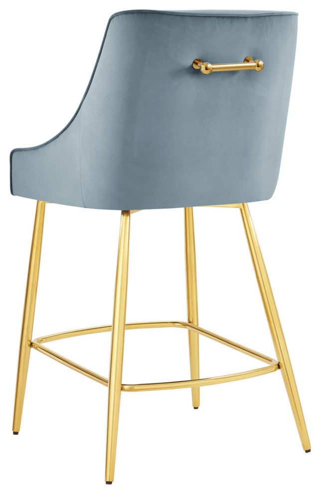 Counter Stool Chair, Blue, Velvet, Modern Bar Pub Cafe Bistro Lounge Dining