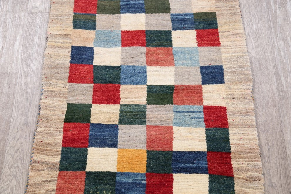 Consigned, Gabbeh Geometric Wool Handmade Persian Oriental Area Rug, 4'3"X3'1"