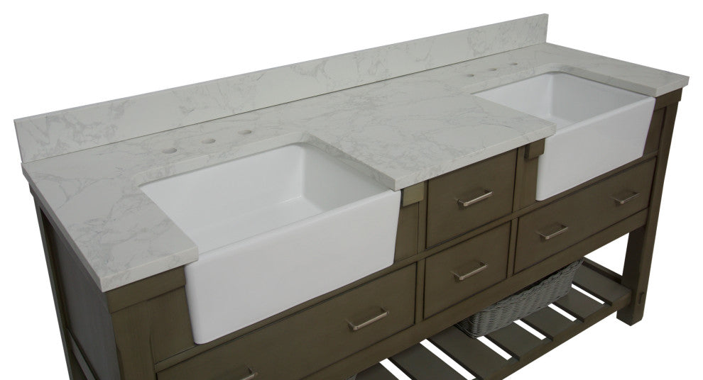 Charlotte 72" Bathroom Vanity, Weathered Gray, Engineered Carrara