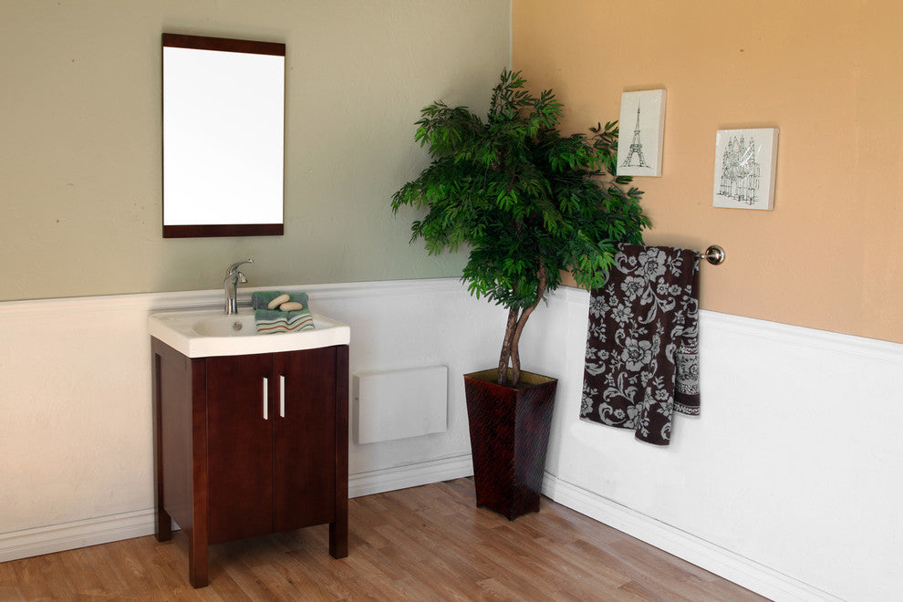 Haywood 23.8" Single Vanity, Dark Walnut With Vitreous China Vanity Top, White