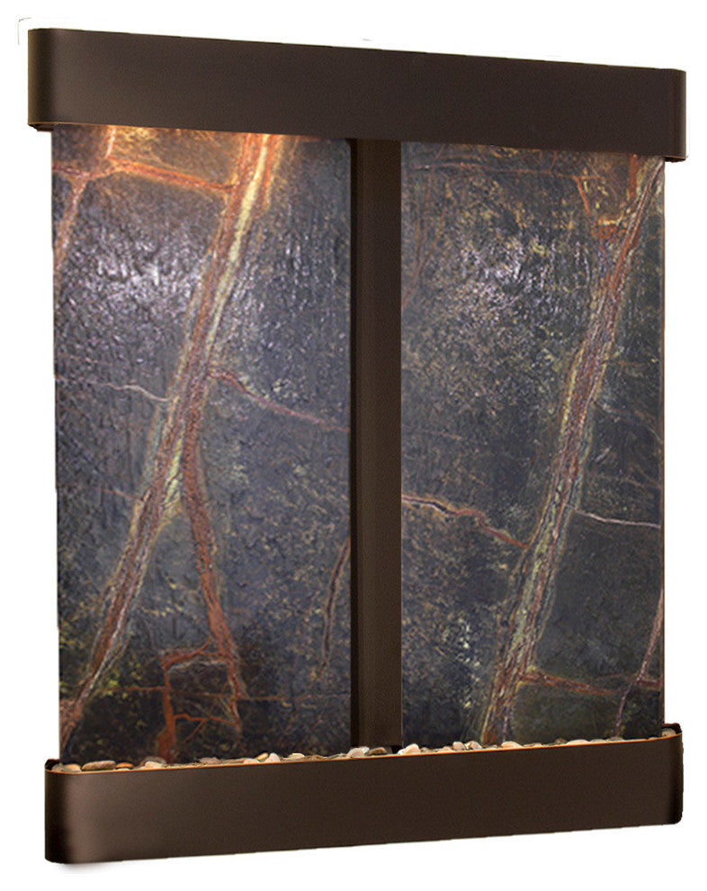 Cottonwood Falls Water Fountain, Green Marble, Blackened Copper, Round